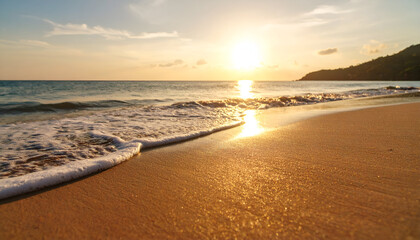 Sunset Beach Waves with Golden Sand.