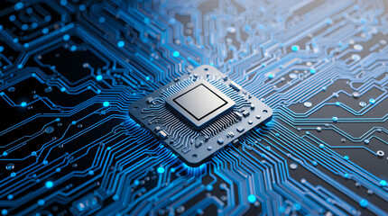 Artificial Intelligence Microchip with Glowing Circuit Patterns on Futuristic Motherboard &ndash; Dark Tech Concept