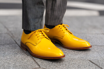 Vibrant Yellow Shoes: A Bold Statement in Footwear Design Set Against Modern Minimalism