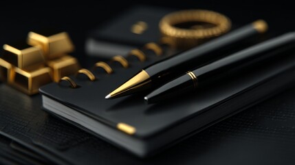 Elegant writing tools and gold accents luxury office setting product photography minimalist style close-up view professional inspiration