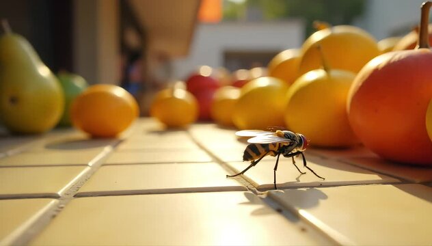 Fruit fly walking on countertop
