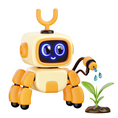 Robot Watering a Plant Illustration