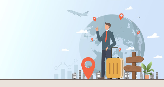 Travel for work adventure at a global destination. Vector illustration