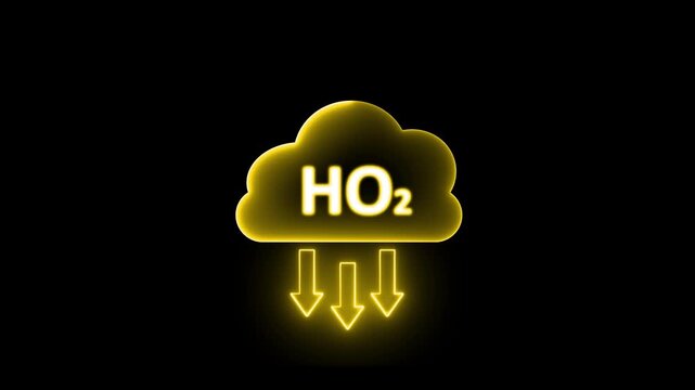 Glowing neon hydrogen peroxide with cloud icon animation. Neon sign cloud on black background.