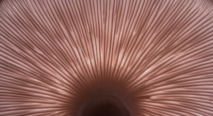 Macro close-up of delicate pink mushroom gills