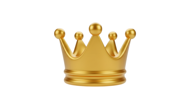 3d illustration of a gleaming golden crown with a smooth polished finish isolated on transparent background