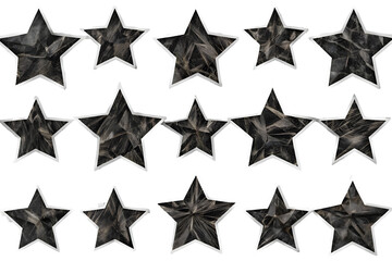 Obraz premium Crumpled black star pattern stickers isolated on transparent background