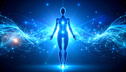 Woman Energy Aura with Blue Glow.