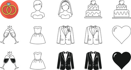 Wedding vector icons set collection of wedding elements for design and decoration