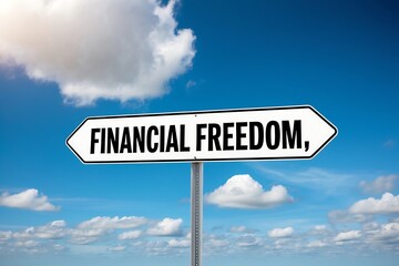 Financial Freedom" Direction Sign Against Blue Sky - Guiding Towards Wealth & Future