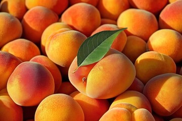 Fresh and Ripe Pile of Bright Orange Peaches with Vibrant Heap apricots one