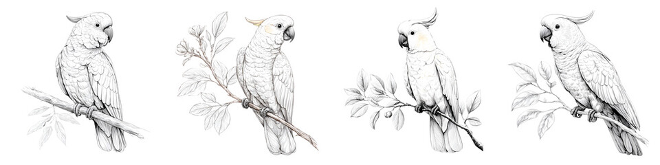 Cockatoo Bird Pencil Sketch Set