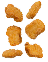 Breaded chicken nuggets on white background