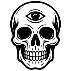 Fototapeta premium Mystical Skull with All-Seeing Third Eye Symbol