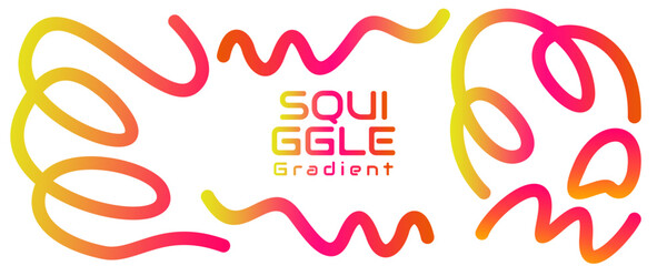 Abstract playful white background with wavy, noodle-like color gradient lines. Dynamic, motion-inspired forms create a vibrant and energetic visual labeled, abstract  squiggle gradient Design