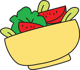 Colorful Fresh Salad Bowl Vector Illustration – Flat Icon of Healthy Vegan Vegetable Meal with Lettuce, Tomato, and Greens for Nutrition, Diet, and Food Design Projects