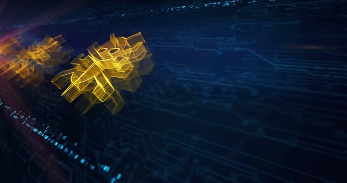 Worm cyber security and digital virus attack hologram symbol appears on a electronic circuit background. Network, cyber technology and computer abstract concept.