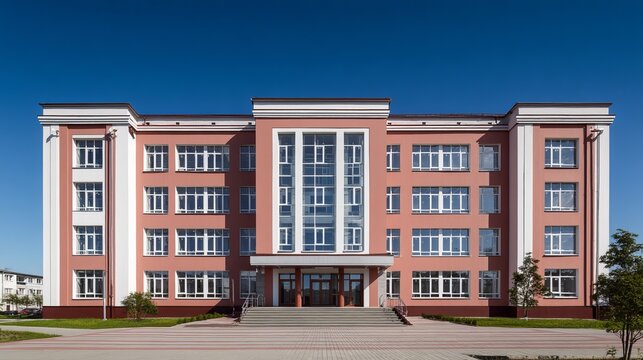 Modern high school building in polessk russia with clear sky view