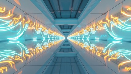 The artistic scene of the colored light tunnel