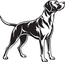 Black and White Silhouette Illustration of Standing Dog – Vector Pet Animal Art for Logo, Tattoo, and T-Shirt Design