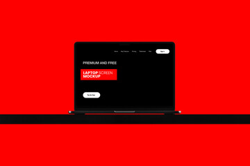 Red arrow pointing to laptop screen, a digital technology icon for web design and business concepts