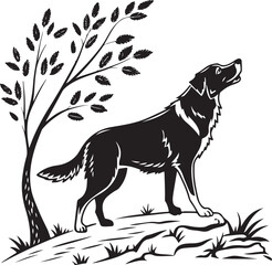 Black and White Silhouette Illustration of Standing Dog – Vector Pet Animal Art for Logo, Tattoo, and T-Shirt Design