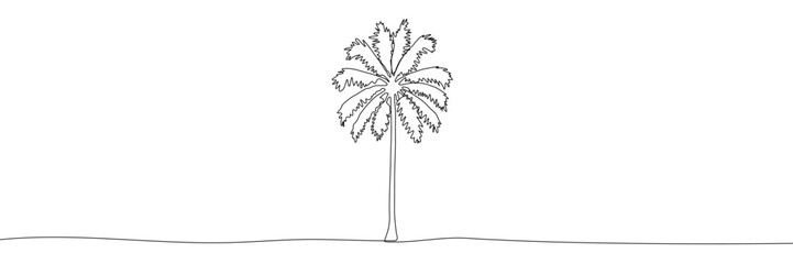 Single palm tree in minimal one-line drawing. Tropical vacation concept. Continuous line vector illustration