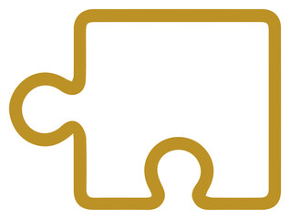 Golden puzzle piece outline for creative problem solving solutions and integration