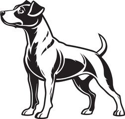 Black and White Silhouette Illustration of Standing Dog – Vector Pet Animal Art for Logo, Tattoo, and T-Shirt Design
