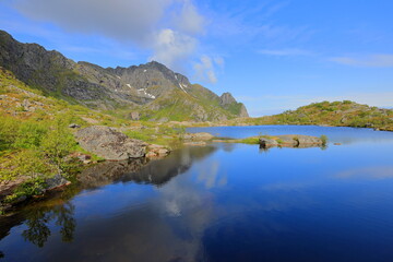 Scenic view at Henningsvær and Festvagtind trail in the lofoten islands, Norway