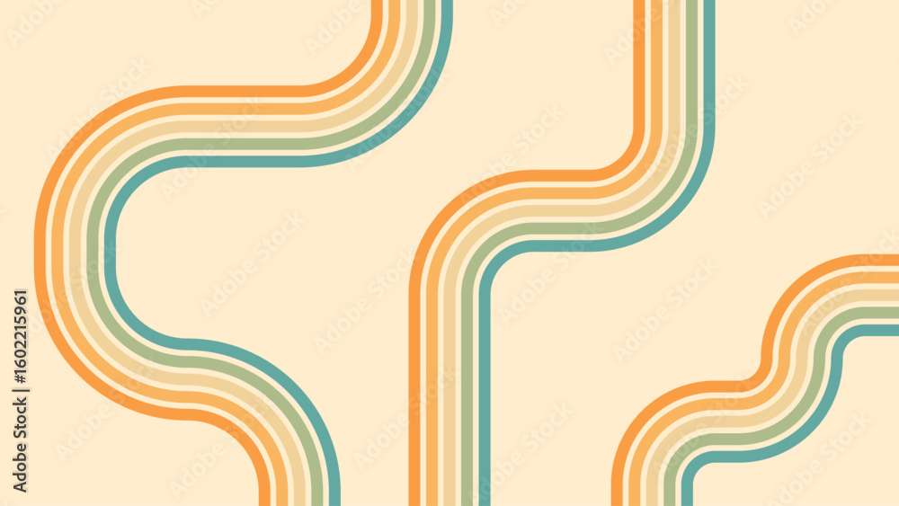 Wall mural abstract background of rainbow groovy wavy line design in 1970s hippie retro style. vector pattern r