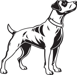 Black and White Silhouette Illustration of Standing Dog – Vector Pet Animal Art for Logo, Tattoo, and T-Shirt Design