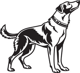 Black and White Silhouette Illustration of Standing Dog – Vector Pet Animal Art for Logo, Tattoo, and T-Shirt Design