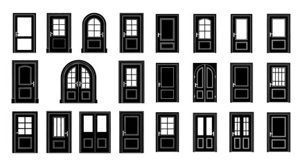 Elegant Collection of Minimalist Architectural Door Silhouette Designs for CAD and Vector Illustration