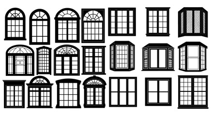 Elegant Collection of Minimalist Architectural Window Silhouette Designs for CAD and Vector Illustration