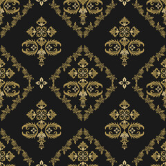 Luxury Classic Damask Seamless Pattern Vector Illustration for Elegant Textile Design Black background art.