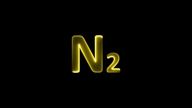 Nitrogen molecule symbol on the black background . chemical representation . neon sign .