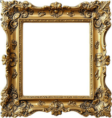 an ornate golden picture frame, with a blank space for a portrait isolated on transparent background