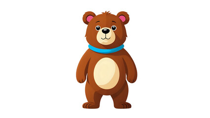 Fototapeta premium Cartoon brown bear character wearing blue scarf, standing upright pose PNG