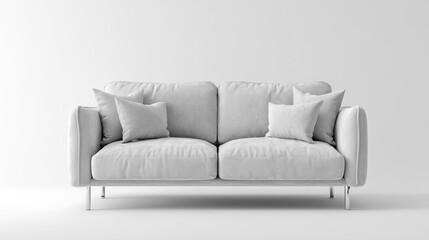 Fototapeta premium Modern Light Gray Sofa Mockup Front Facing on Minimalist Background