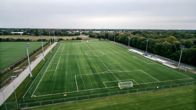 Expansive Soccer Field Complex with Multiple Pitches and Lighting Towers for Evening Games