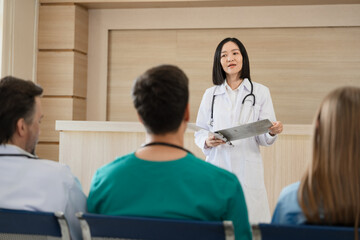 Team Doctor listening and learn of Asia woman teacher doctor at hospital	