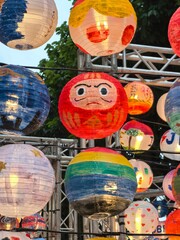 Daruma Doll and Colorful Hand-Painted Lanterns