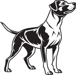 Black and White Silhouette Illustration of Standing Dog – Vector Pet Animal Art for Logo, Tattoo, and T-Shirt Design