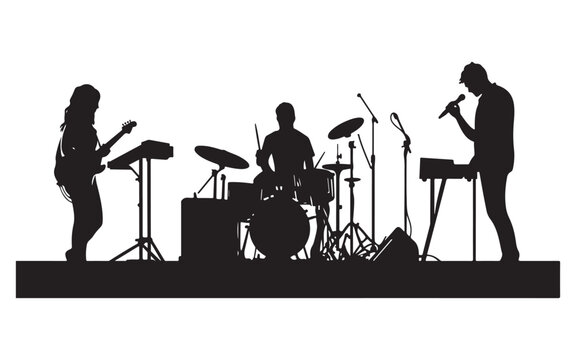 Band Silhouette Performing Live  Music Group Vector Art