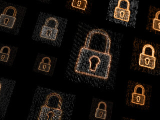 Digital cybersecurity concept with glowing padlock icons representing data protection and privacy
