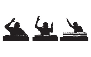 DJ Silhouette Mixing on Turntables Music Artist Vector Design