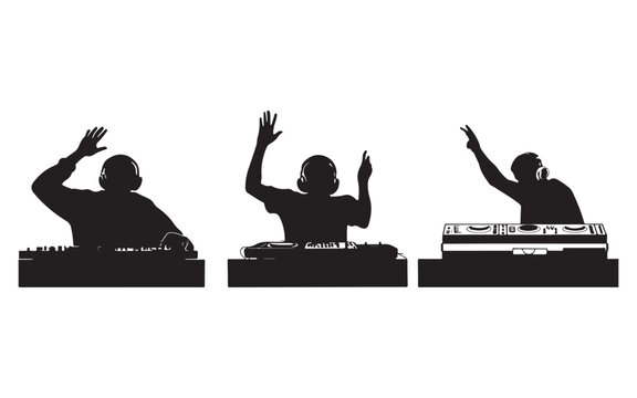 DJ Silhouette Mixing on Turntables Music Artist Vector Design