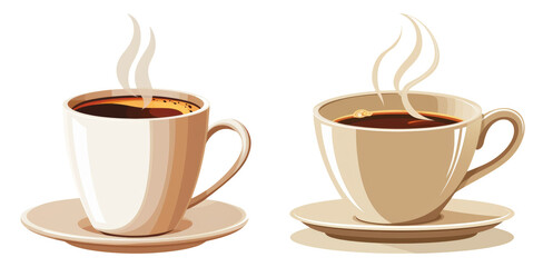 Obraz premium Classic ceramic coffee cups with steam isolated on transparent PNG image perfect for cafe menus and morning visuals
