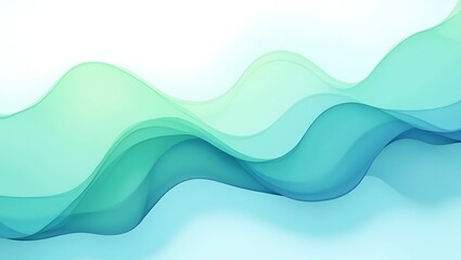 Fototapeta premium Smooth abstract waves in shades of turquoise and green flowing on a bright background.